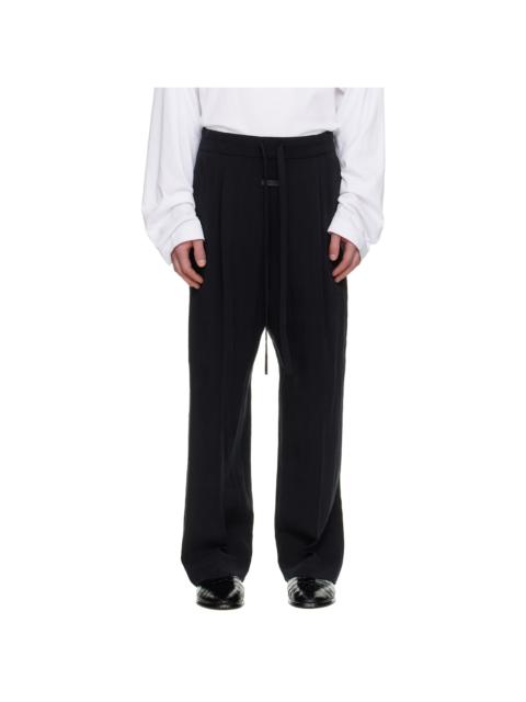 Black Tencel Nylon Drawstring Straight Trousers