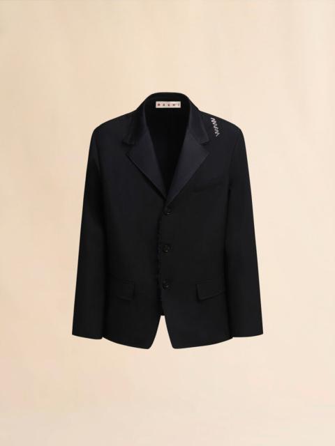 BLACK SINGLE BREASTED WOOL JACKET WITH BAGUETTE LOGO