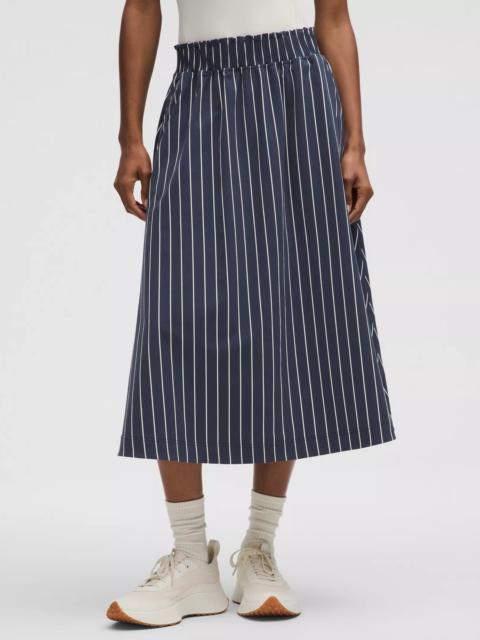 Stretch Woven Ruffle-Waist Midi Skirt
