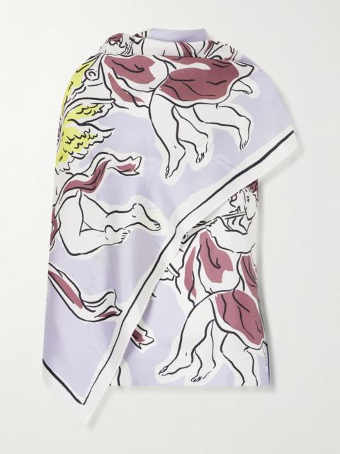 Cape-effect Printed Silk-twill Top