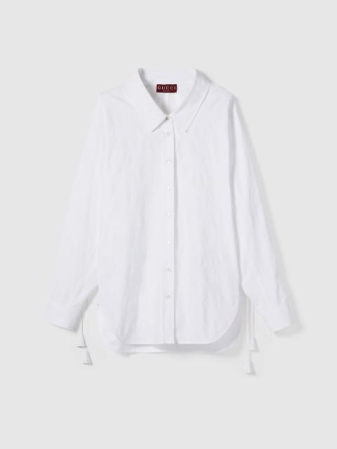 Cotton floral jacquard shirt with tie