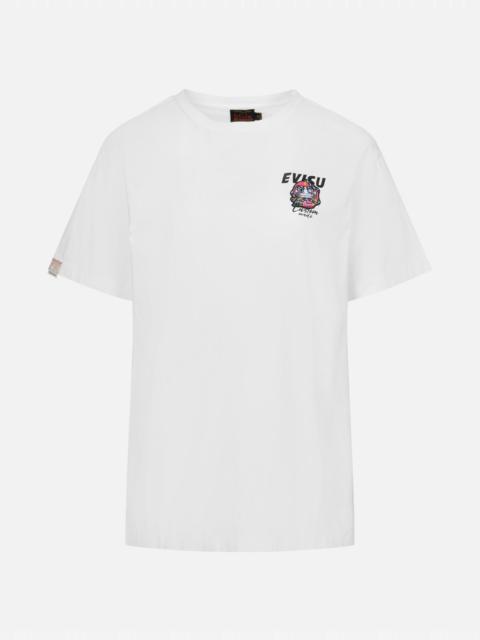 LOGO PRINT AND DARUMA EMBROIDERY BADGE BOYFRIEND T-SHIRT