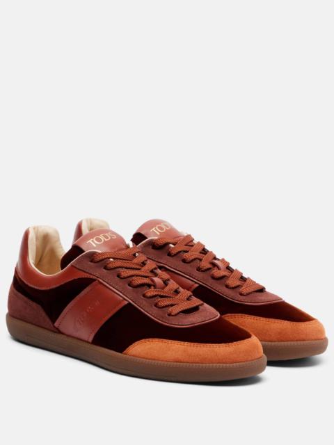 Tabs leather-trimmed velvet sneakers