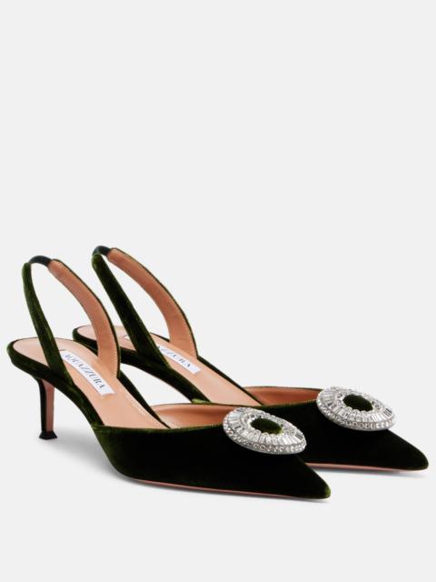 Crystal Hoop 50 embellished velvet slingback pumps