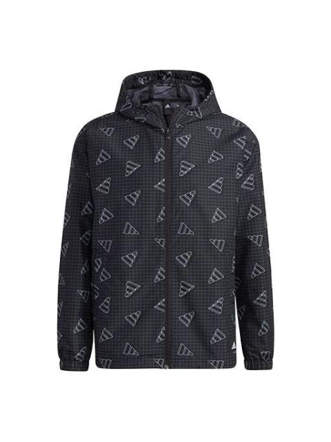 adidas Full Print Sports Loose Hooded Jacket Black GP1825