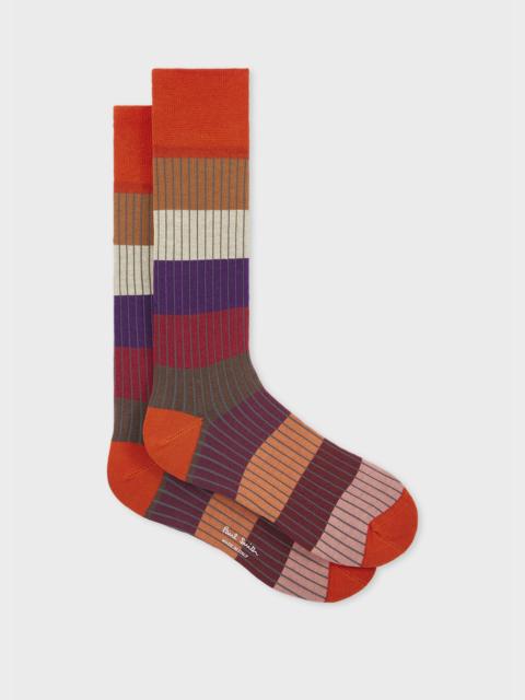 Red Ribbed Colour Block Socks