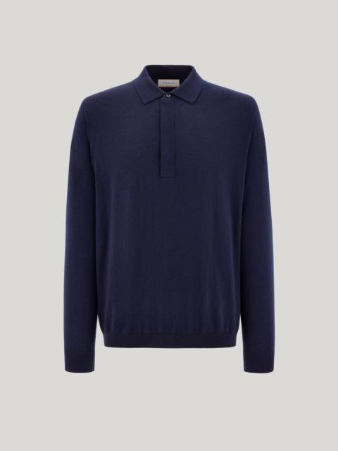 CANALI NUVOLA DARK NAVY SEAMLESS EXTRA-FINE MERINO WOOL POLO SHIRT