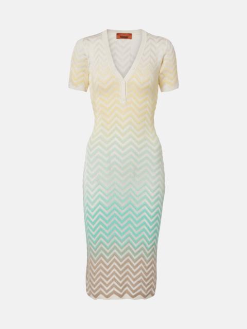 Zigzag knitted cotton-blend midi dress