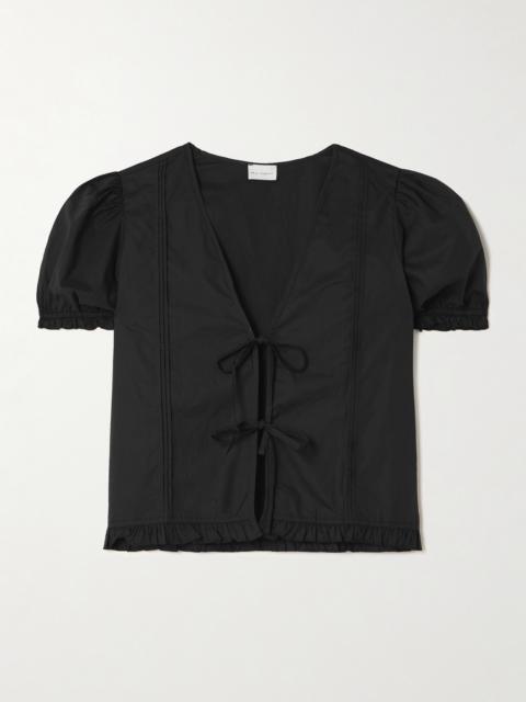 Pintuck Tie-detailed Organic Cotton-poplin Top