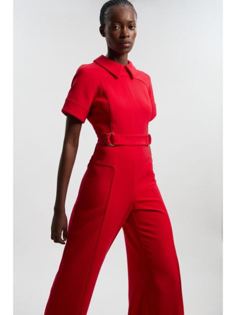 Compact Stretch Tipped Tab Detail Tailored Jumpsuit