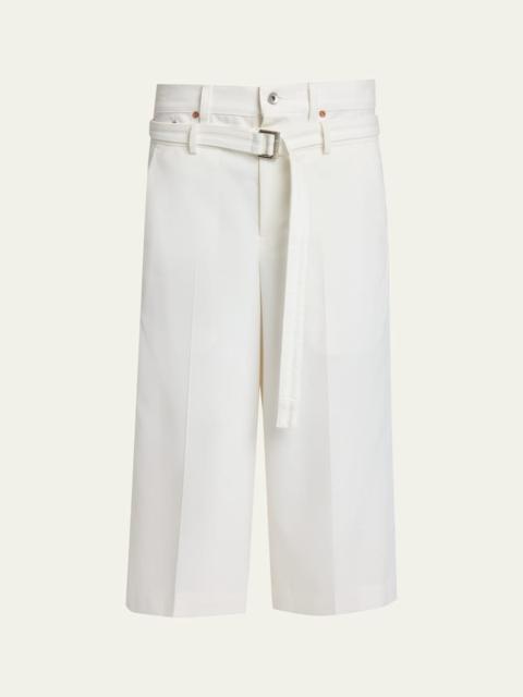 Denim Dual-Waistband Straight-Leg Crop Suiting Pants