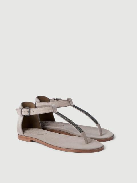 Suede sandals with precious strap