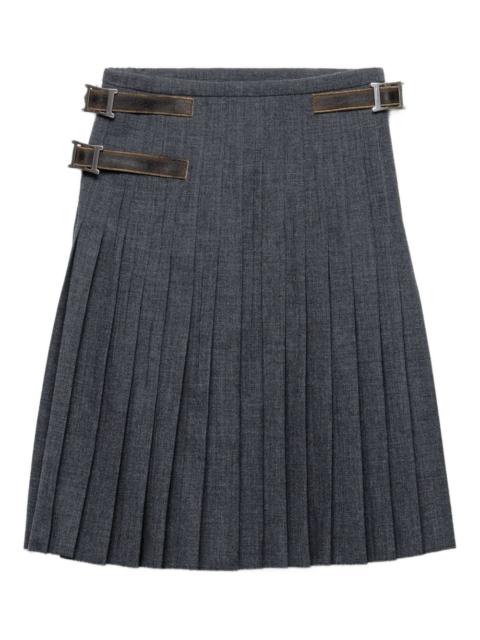 pleated leather-strap midi skirt