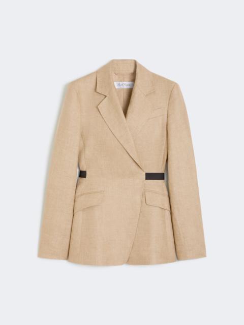 Double-breasted blazer in wool and cotton canvas - CAMEL