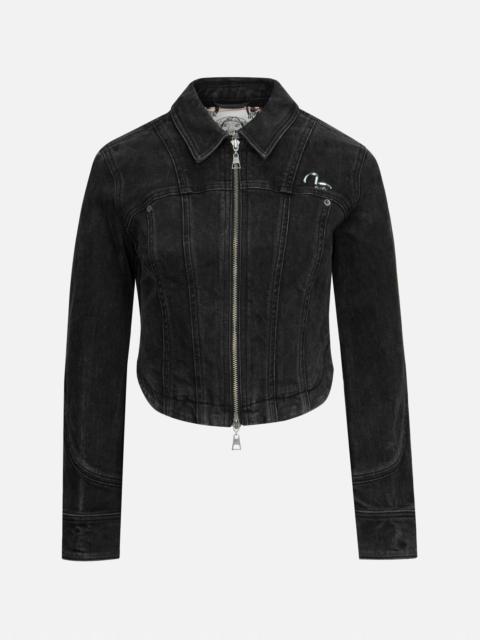 SEAGULL AND LOGO LASER PRINT FASHION FIT DENIM CORSET JACKET