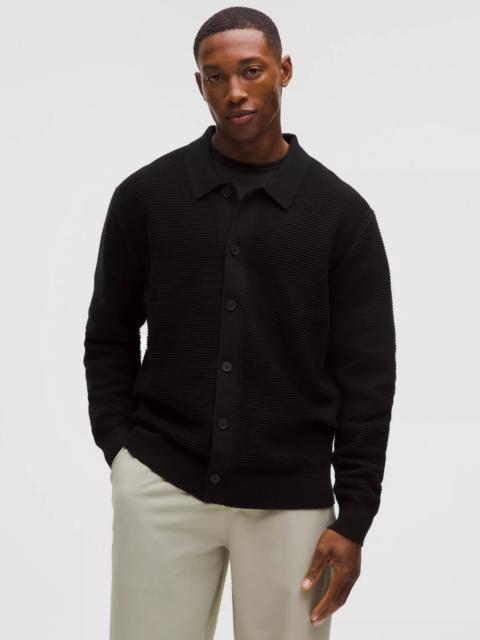 Cotton-Blend Knit Collared Cardigan