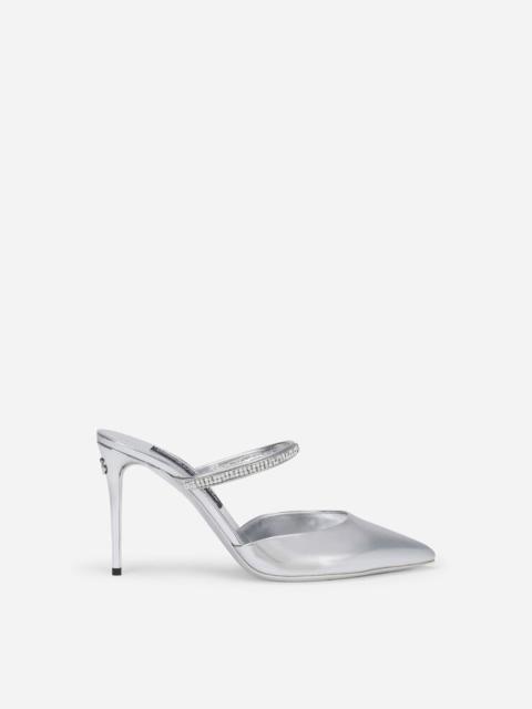 Mirrored-effect calfskin mules with embroidery