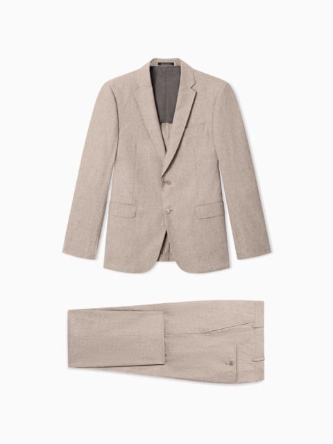 SINGLE-BREASTED SUIT IN FRESH WOOL CANVAS WITH PRINTED YARN