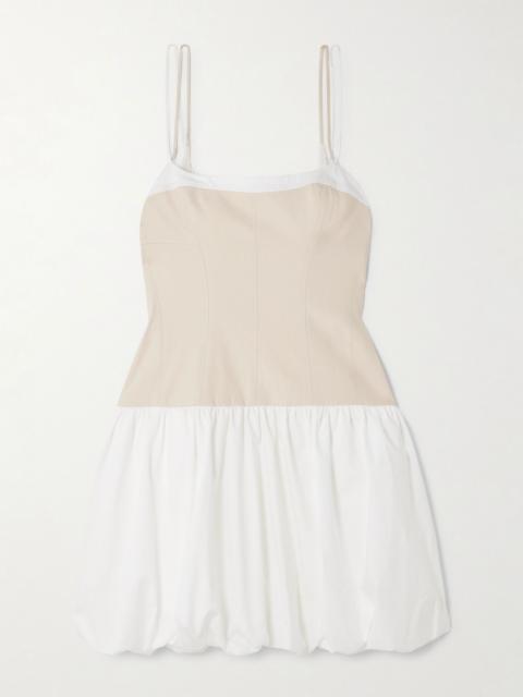Fifi linen-blend and gathered cotton-blend poplin mini dress Beige