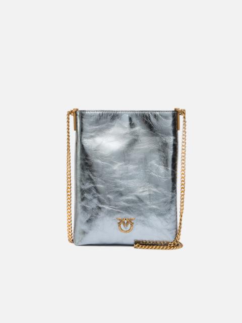 FLAT LAMINATED LEATHER BUCKET BAG WITH SHOULDER STRAP