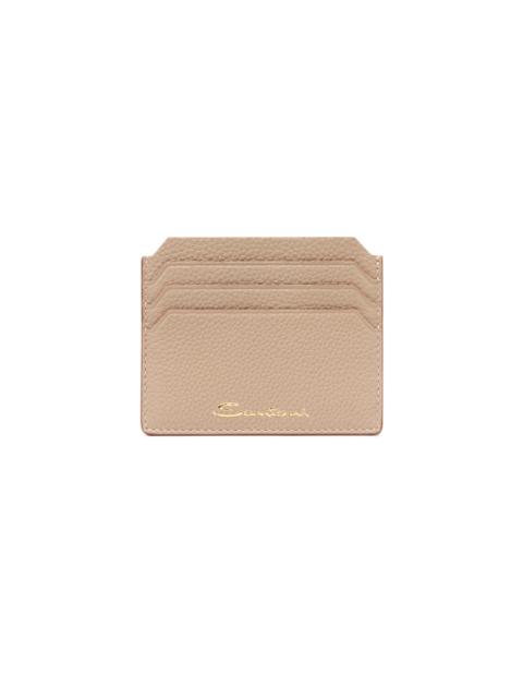 Beige tumbled leather credit card holder