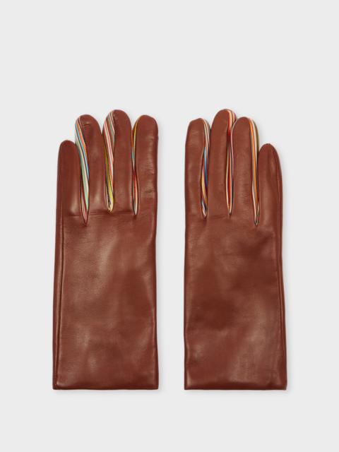 Women's Tan Brown Leather 'Signature Stripe' Gloves