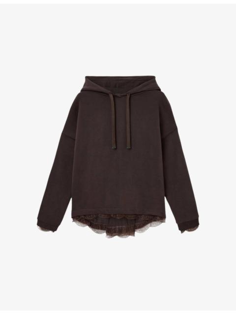 Nia Lace-Trim Cotton-Blend Hoody