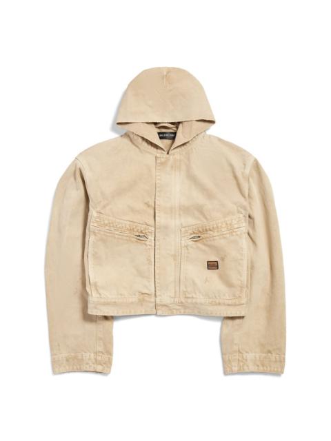 Men's Cropped Hooded Workwear Jacket in Beige