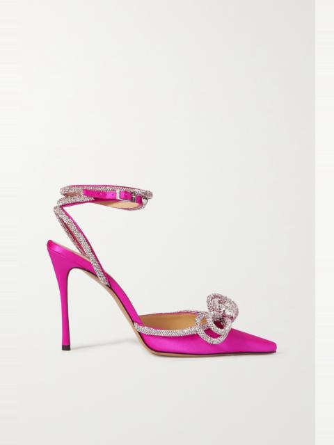Double Bow crystal-embellished silk-satin point-toe pumps