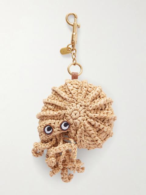 Hermit Crab Leather-trimmed Gold-tone And Raffia Bag Charm