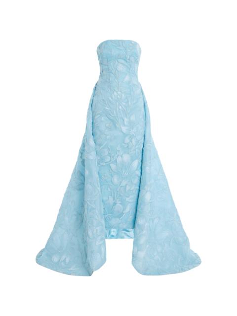 Embroidered Cotton-Blend Gown blue