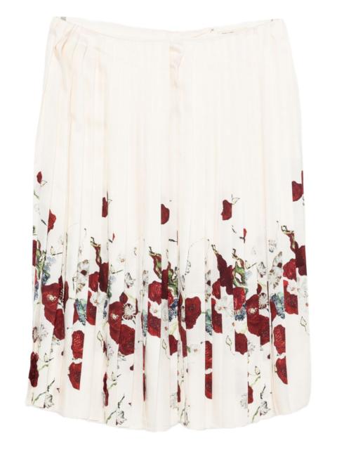 pleated floral midi A-line skirt