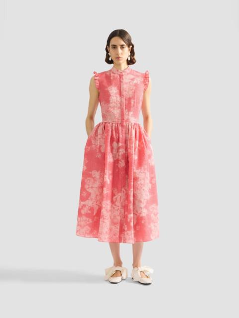 FLORAL PRINT COTTON FIT AND FLARED MIDI DRESS