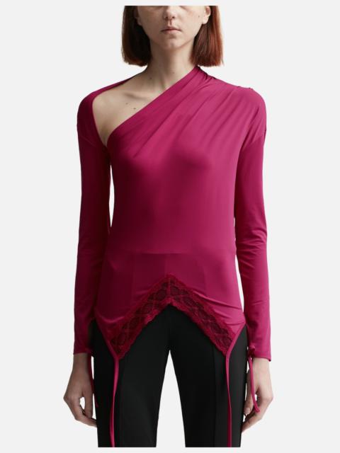 RED ASYMMETRY NECK JERSEY TOP