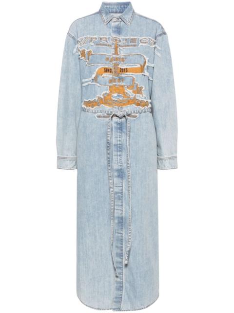 logo-embroidered denim shirtdress