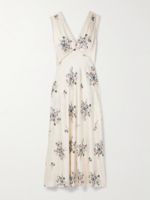 Tahlia Lace-trimmed Floral-print Silk-charmeuse Midi Dress
