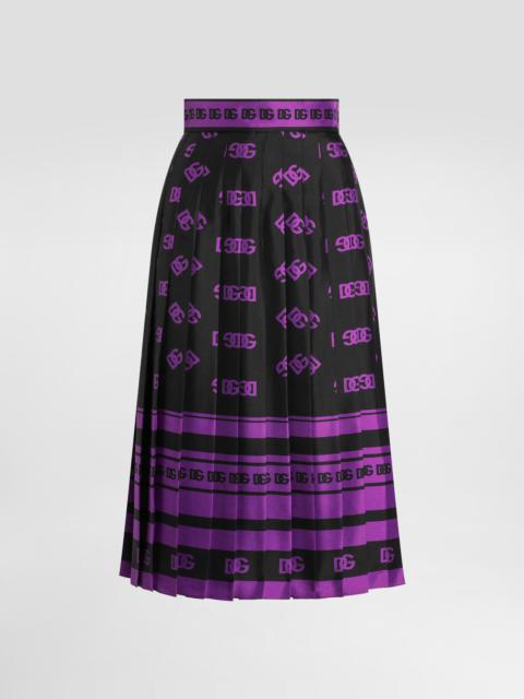 DG logo-print long pleated silk skirt