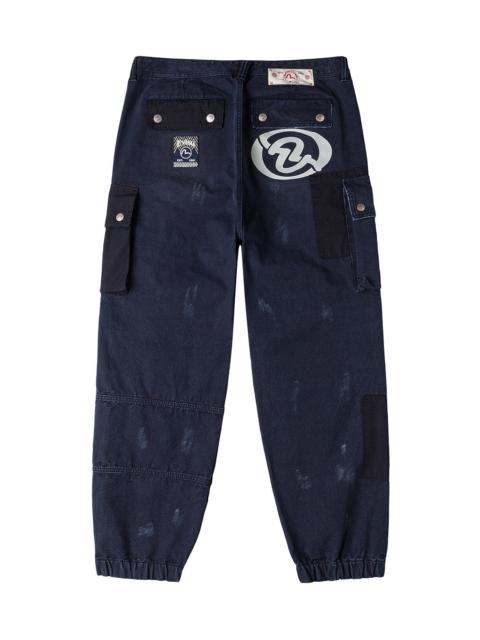 Dual Seagull Print Loose Fit Washed Woven Cargo Joggers