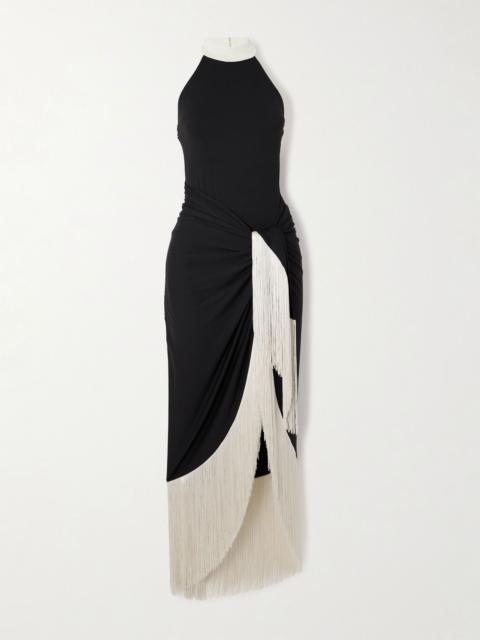 Knossos halterneck swimsuit and fringed pareo set Black