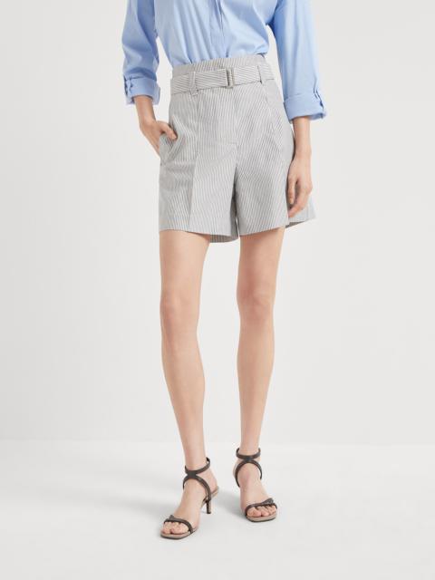 Striped cotton and linen twill formal Bermuda shorts with monili