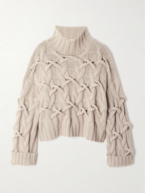 Cable-knit cashmere turtleneck sweater Beige
