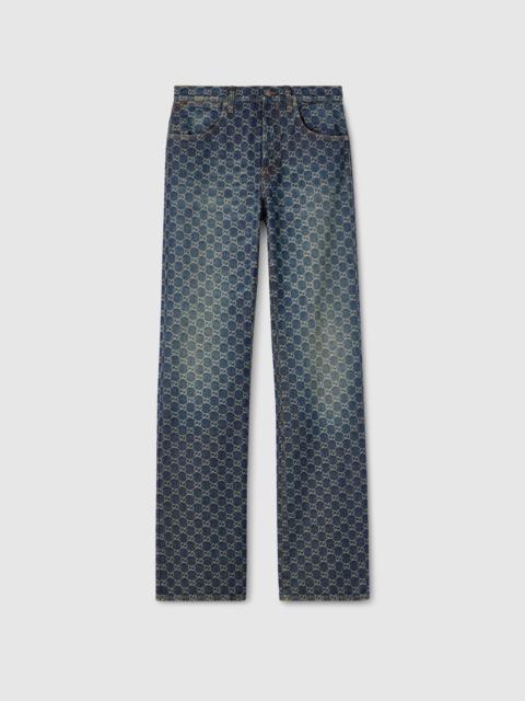 GG cotton denim jacquard pants
