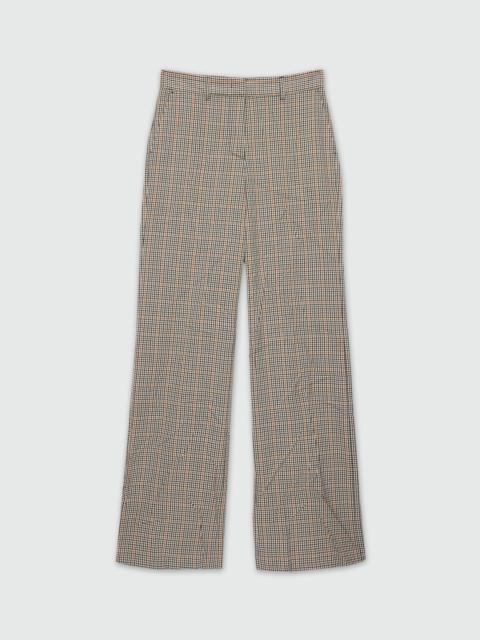 Ivory flared trousers in crumpled micro check