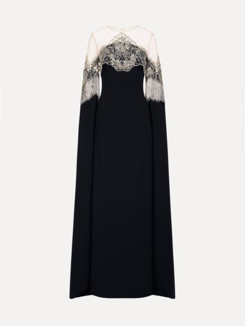 PORCELAIN FLOWER LATTICE FRINGE CAFTAN