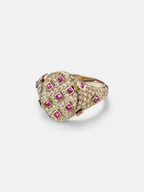 9kt gold ring with diamonds and sapphires