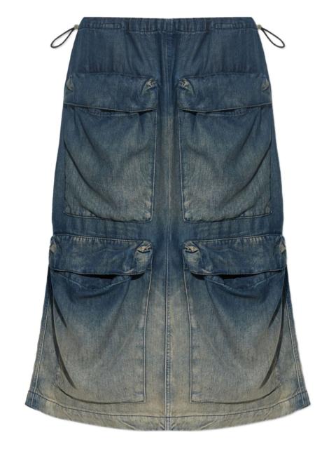 multi-pocket denim midi skirt