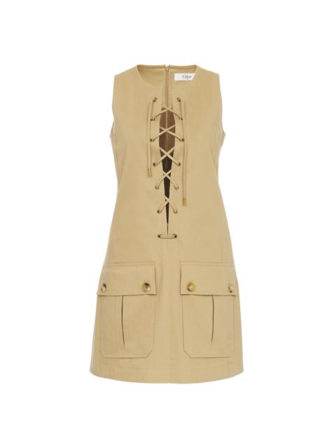LACE-UP PINAFORE DRESS IN COTTON SATIN