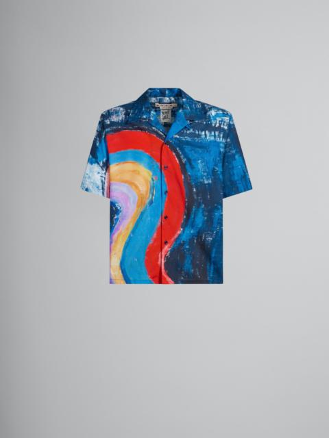BLUE COTTON BOWLING SHIRT WITH RAINBOW PRINT