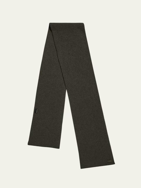 Men's Cashmere Rib Leather-Label Scarf
