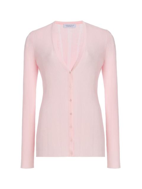 Lillian Pointelle-Knit Wool Cardigan pink